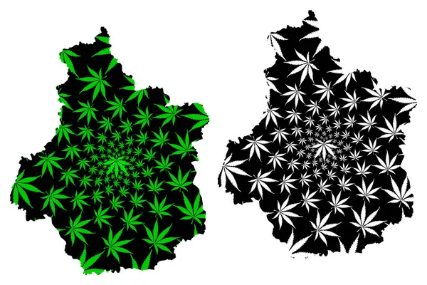 Centre-Val de Loire (Francia, región administrativa) mapa está diseñado hoja de cannabis verde y negro, Centre-Val de Loire mapa hecho de marihuana (marihuana, THC) follaje — Vector de stock