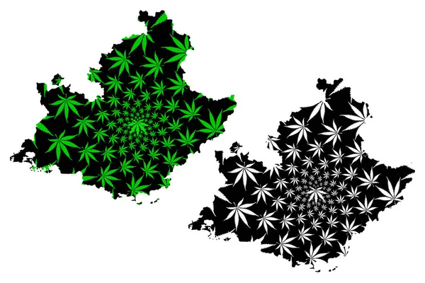 Provence-Alpes-Cote dAzur (France, administrative region, PACA) map is designed cannabis leaf green and black, Provence-Alpes-Cote d 'Azur map made of marijuana (marihuana, THC) foliage — Vector de stock