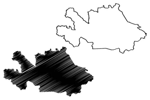Distretto di Woroba (Costa d'Avorio, Repubblica della Costa d'Avorio) mappa vettoriale illustrazione, abbozzo scarabocchio Woroba ma — Vettoriale Stock