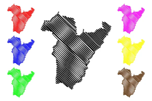 Province de Bie (Provinces d'Angola, République d'Angola) illustration vectorielle de carte, croquis de gribouillis Bie ma — Image vectorielle