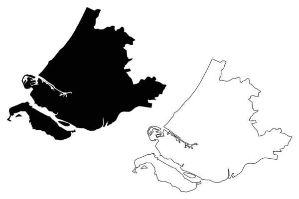 Güney Hollanda Eyaleti (Hollanda, Hollandalı Krallığı) harita vektör illüstrasyon, karalama kroki Güney Hollanda Haritası — Stok Vektör