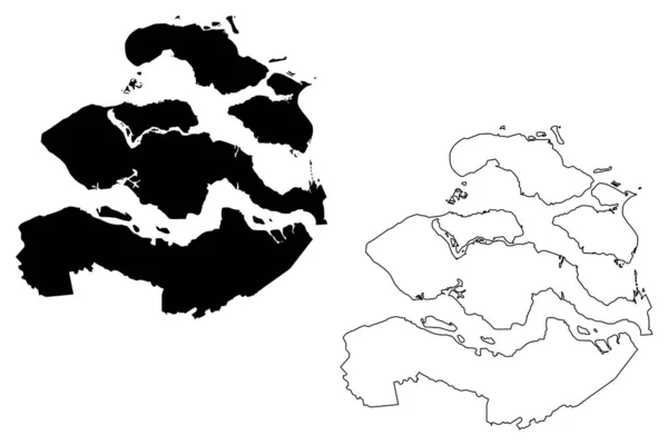 Ilustração do vetor do mapa da província de Zeeland (Reino dos Países Baixos, Holland), rabisco esboço Zelândia mapa — Vetor de Stock