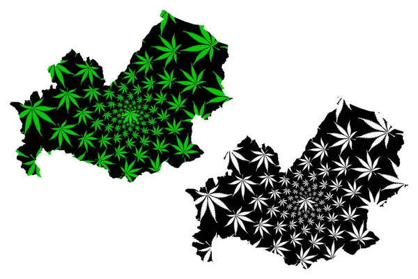 Molise (Comunidad Autónoma de Italia, República Italiana) mapa está diseñado hoja de cannabis verde y negro, Molise mapa hecho de marihuana (marihuana, THC) follaje , — Vector de stock