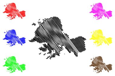 Güney Hwanghae Eyaleti (Kore Demokratik Halk Cumhuriyeti, DPRK, DPR Kore, Kuzey Kore Iller) harita vektör illüstrasyon, karalama çizimi Hwanghaenamdo ma