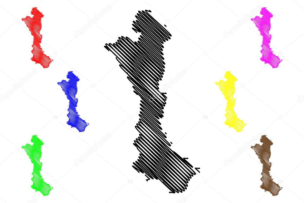 Volta Region (Administrative divisions of Ghana, Republic of Ghana) map vector illustration, scribble sketch Volta ma