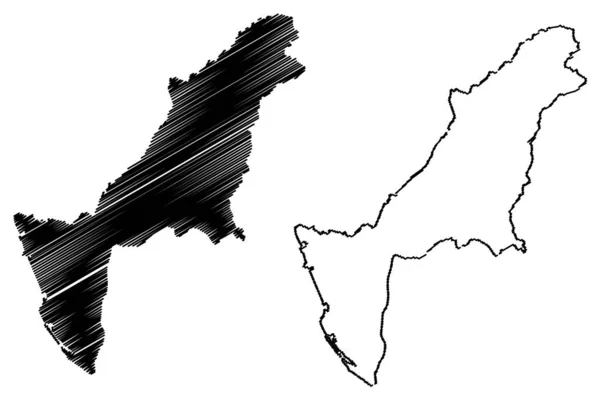 Kaohsiung City (Divisions administratives de Taiwan, République de Chine, République de Chine, municipalités spéciales) illustration vectorielle de carte, croquis de gribouillis Kaohsiung ma — Image vectorielle