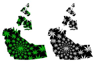 Kuzeybatı Toprakları (eyaletler ve Kanada toprakları) harita esrar yaprağı yeşil ve siyah, Kuzeybatı Toprakları harita esrar (marihuana, Thc) yapraklarından yapılmış tasarlanmıştır,