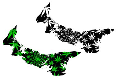 Prince Edward Island (kanada, Pei veya P.E.I.) harita esrar yaprağı yeşil ve siyah, Prens Edward Adası harita esrar (marihuana, Thc) yapraklarından yapılmış tasarlanmıştır,