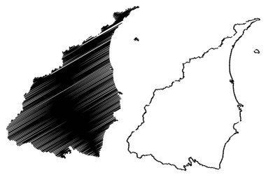 Yilan County (Tayvan İdari bölümleri, Çin Cumhuriyeti, Roc, İlçeler) harita vektör illüstrasyon, karalama kroki I-lan, Ilan ma
