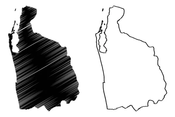 Noordwestelijke provincie, Sri Lanka (bestuurlijke divisie, Democratische Socialistische Republiek Sri Lanka, Ceylon) kaart vector illustratie, Krabbel sketch North Western ma — Stockvector