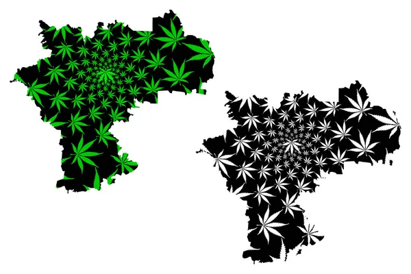 Ulyanovsk Oblast (Russia, Soggetti della Federazione Russa, Oblasti della Russia) mappa è progettato foglia di cannabis verde e nero, Ulyanovsk Oblast mappa fatta di marijuana (marijuana, THC) fogliame — Vettoriale Stock