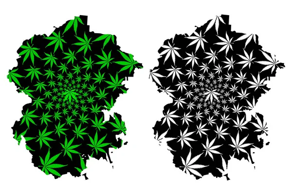 Chuvashia (Russia, Subjects of the Russian Federation, Republic of Russia) map is designed cannabis leaf green and black, Chuvash Republic map made of marijuana (marihuana, THC) foliag — Vector de stock