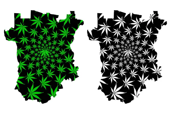 Chechenia (Russia, Subjects of the Russian Federation, Republic of Russia) map is designed cannabis leaf green and black, Chechenia Republic map made of marijuana (marihuana, THC) foliage — Vector de stock