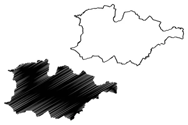 Región de Hauts-Bassins (Regiones de Burkina Faso, Burkina Faso) mapa vector ilustración, boceto garabato Hauts Bassins ma — Vector de stock