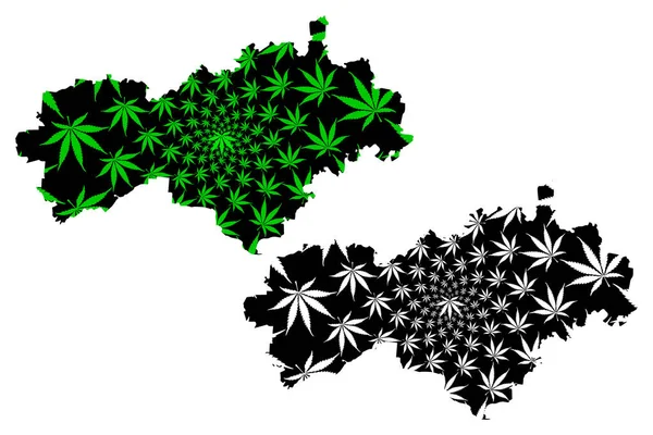 Mari El (Rússia, Assuntos da Federação Russa, Repúblicas da Rússia) mapa é projetado folha de cannabis verde e preto, Mari El República mapa feito de maconha (maconha, THC) foliag — Vetor de Stock