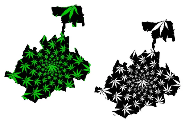 Nordossetien-alania (Russland, Russische Föderation, Republiken von Russland) Karte ist konzipiert Cannabis Blatt grün und schwarz, Republik Nordossetien-alania Karte aus Marihuana (Marihuana, thc) foliag — Stockvektor