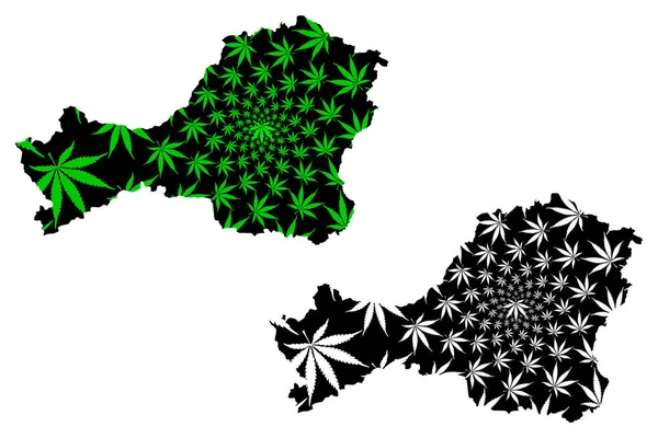 Tuva (Russia, Subjects of the Russian Federation, Republic of Russia) map is designed cannabis leaf green and black, Tyva Republic map made of marijuana (marihuana, THC) foliag — Vector de stock