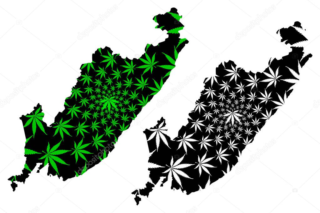 Primorsky Krai (Russia, Russian Federation, Krais of Russia) map is designed cannabis leaf green and black, Maritime Territory (Primorye) map made of marijuana (marihuana,THC) foliage
