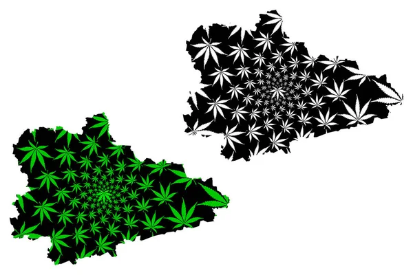 Kurgan Oblast (Russia, Soggetti della Federazione Russa, Oblasti della Russia) mappa è progettato foglia di cannabis verde e nero, Kurgan Oblast mappa fatta di marijuana (marijuana, THC) fogliame — Vettoriale Stock