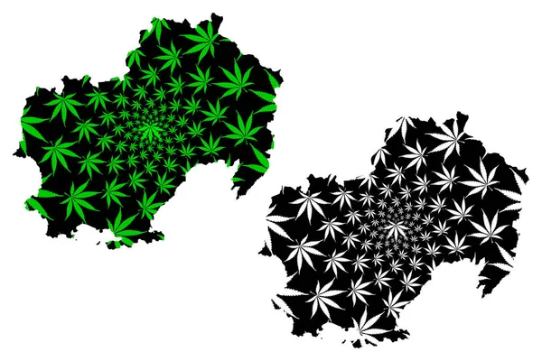 Magadan Oblast (Rússia, Assuntos da Federação Russa, Oblastos da Rússia) mapa é projetado folha de cannabis verde e preto, Magadan Oblast mapa feito de maconha (maconha, THC) foliag — Vetor de Stock