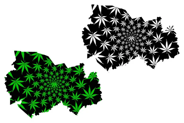 新西伯利亚州（俄罗斯，俄罗斯联邦的主体，俄罗斯州）地图是设计大麻叶绿色和黑色，新西伯利亚州地图由大麻（马里瓦纳，Thc）叶 — 图库矢量图片