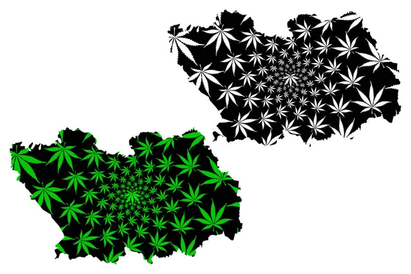 Oblast de Penza (Rússia, Assuntos da Federação Russa, Oblastos da Rússia) mapa é projetado folha de cannabis verde e preto, mapa Oblast de Penza feito de maconha (maconha, THC) foliag — Vetor de Stock