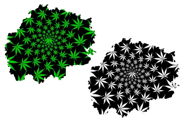 Ryazan Oblast (Rússia, Assuntos da Federação Russa, Oblastos da Rússia) mapa é projetado folha de cannabis verde e preto, Ryazan Oblast mapa feito de maconha (maconha, THC) foliag — Vetor de Stock