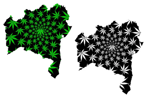 Bahia (Region of Brazil, Federated state, Federative Republic of Brazil) map is designed cannabis leaf green and black, Bahia map made of marijuana (marihuana,THC) foliag — Stock Vector