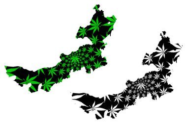 Nei mongol Özerk Bölgesi (Çin, Çin Halk Cumhuriyeti, PRC) haritası esrar yaprak yeşil ve siyah, Iç Moğolistan harita esrar (marihuana, THC) foliag yapılmış tasarlanmıştır