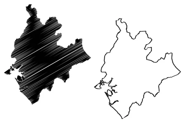 Litoral Região (Regiões dos Camarões, República dos Camarões) mapa ilustração vetorial, rabiscos esboço Litoral ma — Vetor de Stock