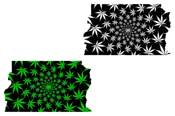 Distrito Federal en Brasil (Brasil, Estado Federado, República Federativa de Brasil) mapa está diseñado hoja de cannabis verde y negro, Mapa del Distrito Federal hecho de marihuana (marihuana, THC) foliag — Vector de stock