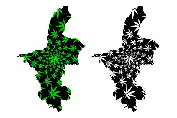 Peta Wilayah Otonomi Ningxia Hui (Tiongkok, Republik Rakyat Tiongkok, RRT) dirancang daun kanabis hijau dan hitam, peta Ningxia (NHAR) yang terbuat dari foliag ganja (marihuana, THC) - Stok Vektor