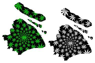 Şanghay (Çin 'in Idari bölümler, Çin, Çin Halk Cumhuriyeti, PRC) haritası esrar yaprak yeşil ve siyah, Şangay harita esrar (marihuana, THC) foliag yapılmış tasarlanmıştır