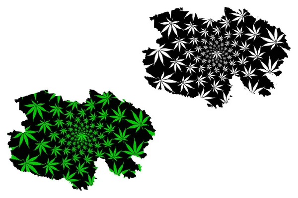 青海省（中国行政区，中国，中华人民共和国，中国）地图是设计大麻叶绿色和黑色，科科努尔地图由大麻（马里瓦纳，Thc）叶 — 图库矢量图片