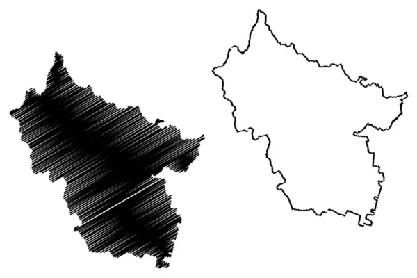 Condado de Buzau (divisiones administrativas de Rumania, región de desarrollo del Sud-Este) mapa vector ilustración, boceto garabato Buzau ma — Vector de stock
