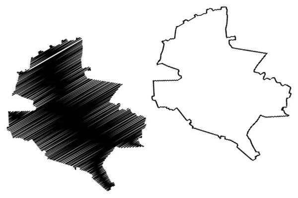 Bucarest County (divisiones administrativas de Rumania, Bucuresti - Ilfov región de desarrollo) mapa vector ilustración, boceto garabato Bucarest ma — Vector de stock