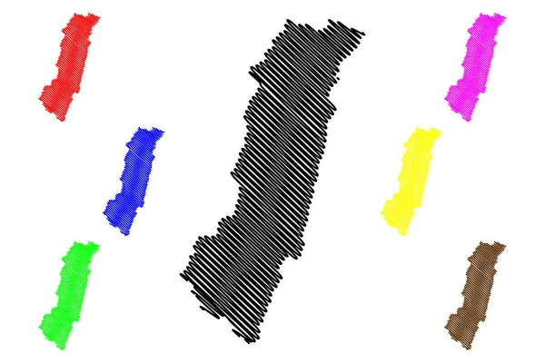 Condado de Hualien (divisiones administrativas de Taiwán, República de China, ROC, condados) mapa vector ilustración, garabato boceto Hualien ma — Vector de stock