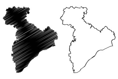 Giurgiu İlçesi (Romanya İdari bölümleri, Sud - Muntenia kalkınma bölgesi) harita vektör illüstrasyon, karalama kroki Giurgiu ma