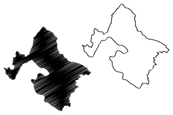 Contea di Mehedinti (Divisioni amministrative della Romania, Sud-Vest Oltenia regione di sviluppo) mappa vettoriale illustrazione, scarabocchio Mehedinti ma — Vettoriale Stock