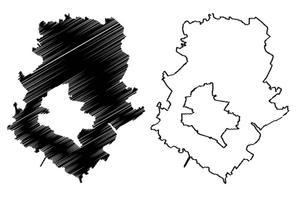 Ilfov County (Divisions administratives de la Roumanie, Bucuresti - région de développement d'Ilfov) illustration vectorielle de carte, croquis croquis Ilfov ma — Image vectorielle