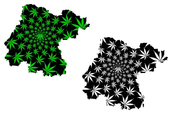 Guanajuato (Estados Unidos Mexicanos, México, República Federal) mapa é projetado folha de cannabis verde e preto, Livre e Soberano Estado de Guanajuato mapa feito de maconha (maconha, THC) folhagem — Vetor de Stock