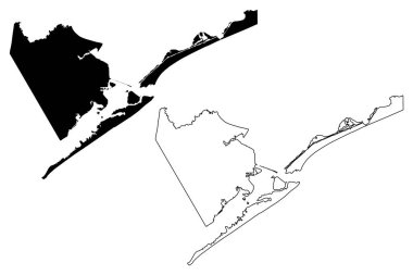 Galveston County, Texas (Ilçe Texas, Amerika Birleşik Devletleri, ABD, ABD) harita vektör illüstrasyon, karalama kroki Galveston Haritası