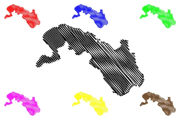 Plateau-Región Central (Regiones de Burkina Faso, Burkina Faso) mapa vector ilustración, boceto garabato Plateau Central ma — Vector de stock
