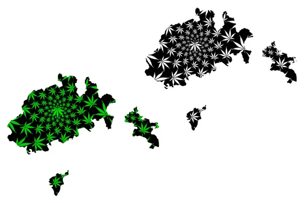 Schaffhausen (Cantões da Suíça, cantões suíços, Confederação Suíça) mapa é projetado folha de cannabis verde e preto, Cantão de Schaffouse mapa feito de maconha (maconha, THC) foliag — Vetor de Stock