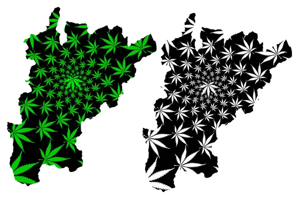 Mappa di Uri (Cantoni della Svizzera, Cantoni svizzeri, Confederazione svizzera) è disegnata foglia di cannabis verde e nera, mappa di Canton Uri fatta di foglie di marijuana (marijuana, THC) — Vettoriale Stock