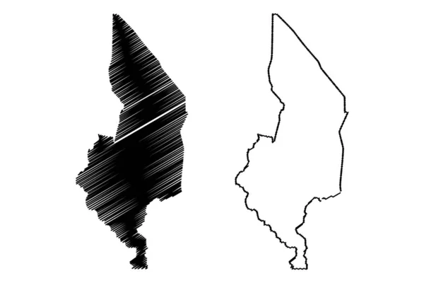 Södra regionen Malawi (Republiken Malawi, regioner i Malawi, administrativa divisioner) karta vektor illustration, klotter skiss södra regionen ma — Stock vektor