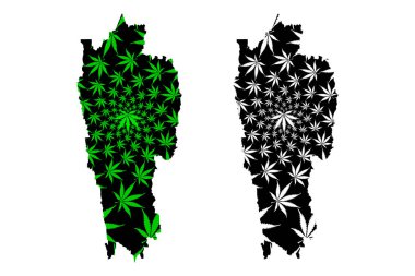 Mizoram (Hindistan eyaletleri ve birliği toprakları, Federe devletler, Hindistan Cumhuriyeti) haritası esrar yaprağı yeşil ve siyah, Mizoram devlet haritası esrar (marihuana, Thc) foliag yapılmış tasarlanmıştır