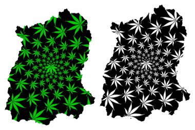 Sikkim (Hindistan eyaletleri ve birliği toprakları, Federe devletler, Hindistan Cumhuriyeti) haritası esrar yaprağı yeşil ve siyah, Sikkim devlet haritası esrar (marihuana, Thc) foliag yapılmış tasarlanmıştır