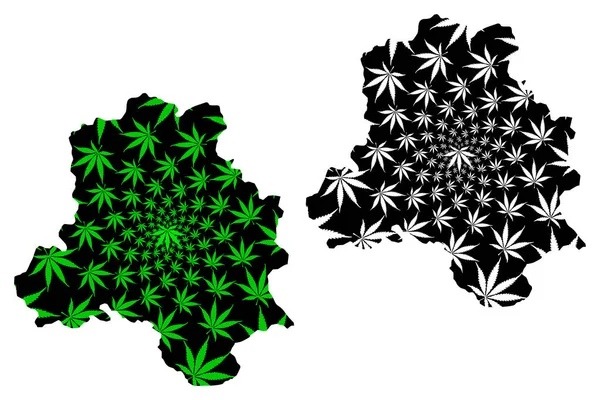 德里（联邦，印度共和国）地图是设计大麻叶绿色和黑色，国家首都德里领土 （Nct） 地图由大麻 （马里瓦纳， Thc） foliag — 图库矢量图片