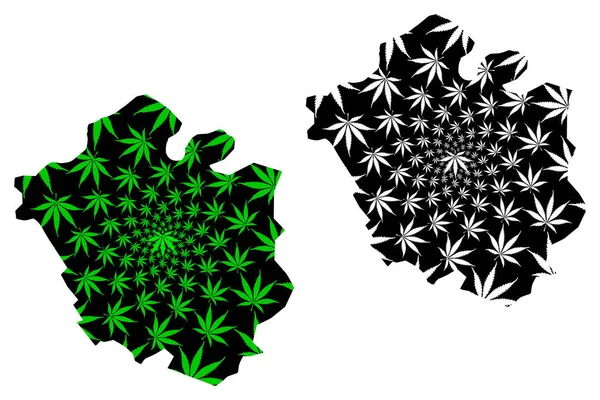 Chhattisgarh (Union Territories of India, Federated states, Republic of India) map is designed cannabis leaf green and black, Chhattisgarh state map made of marijuana (marihuana, THC) foliag — Archivo Imágenes Vectoriales